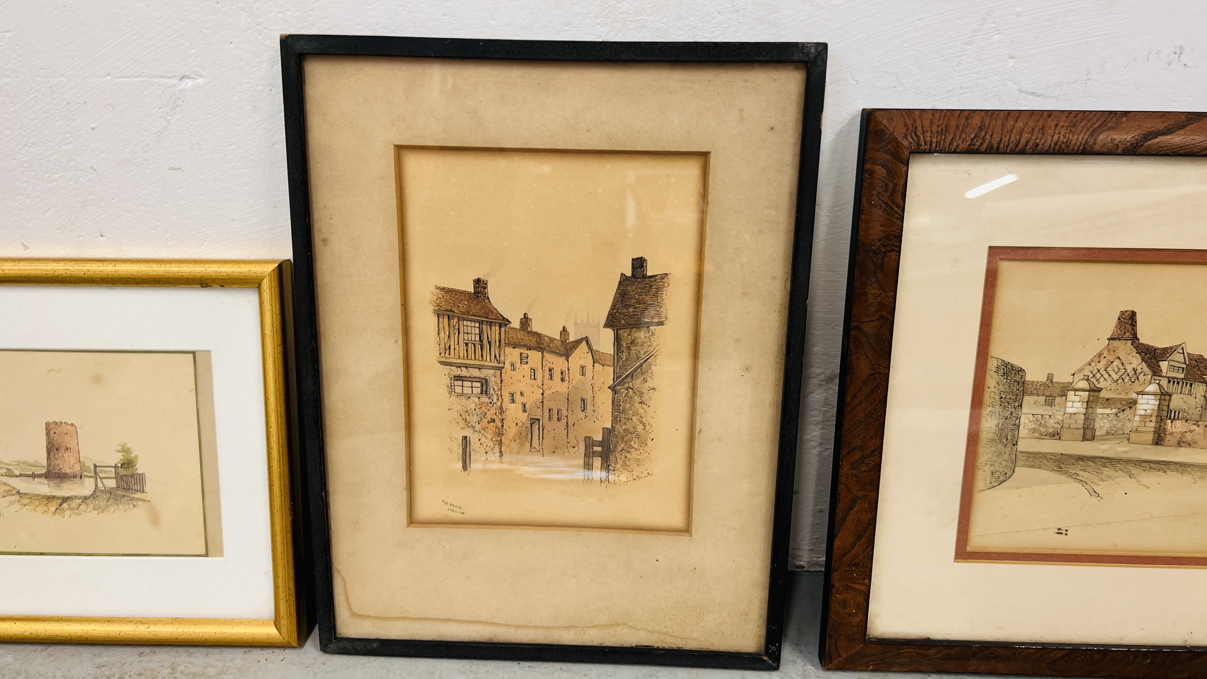 FOUR FRAMED AND MOUNTED WATERCOLOURS BY E. - Image 3 of 5