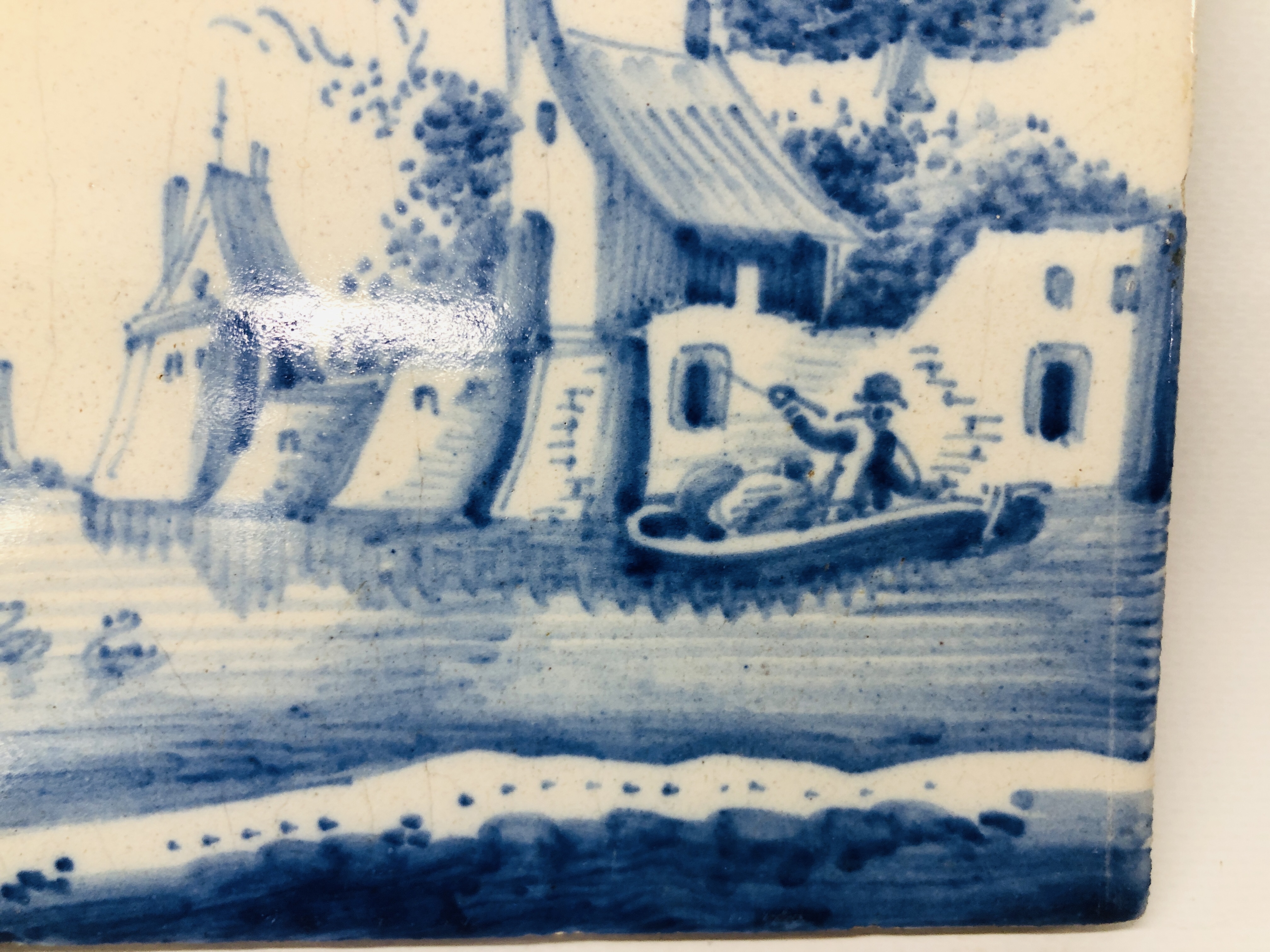 PAIR OF VINTAGE BLUE AND WHITE DELFT TILES TO INCLUDE A WINDMILL SCENE WIDTH 13.5CM HEIGHT 13.5CM. - Image 5 of 12
