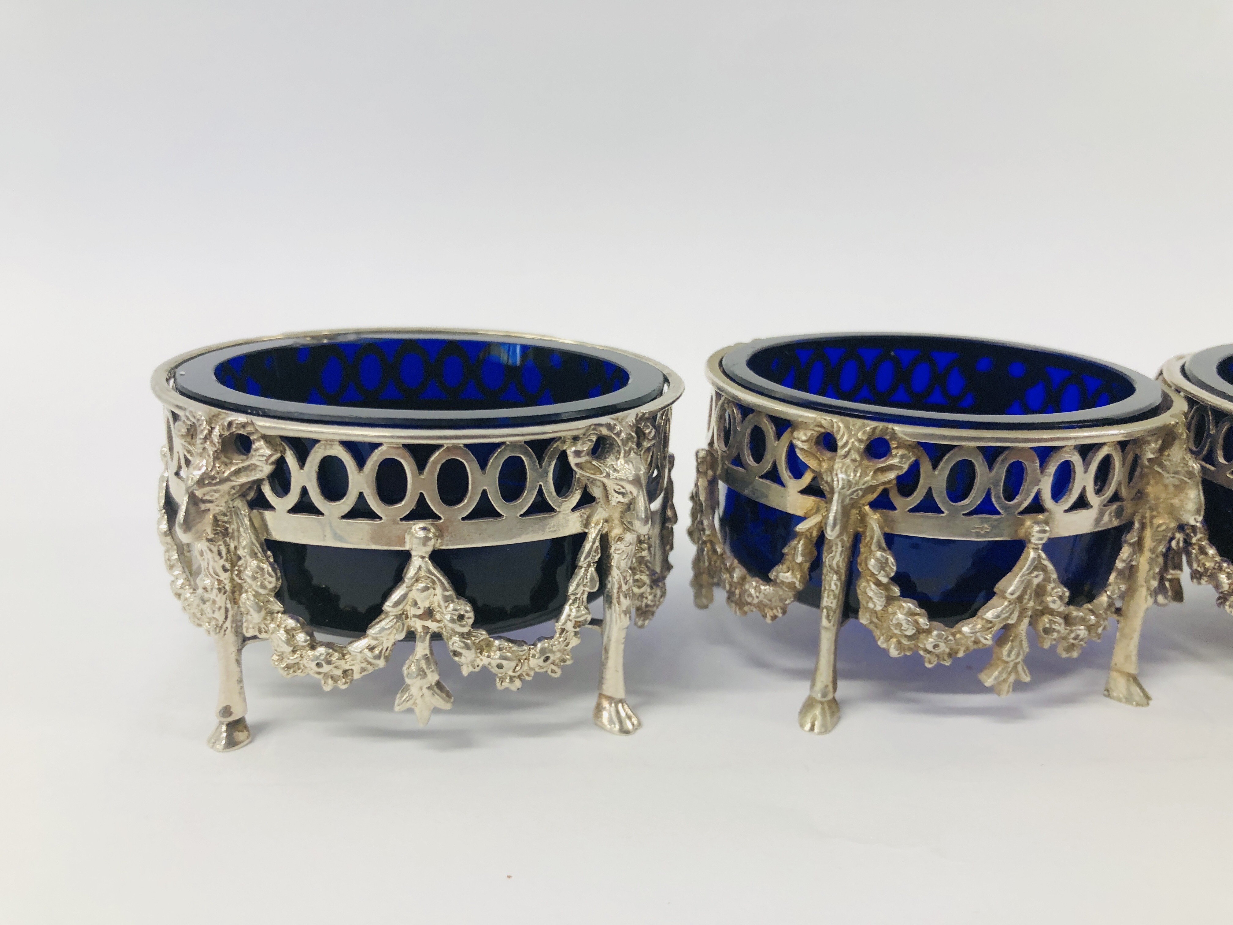 FOUR DUTCH SILVER SALTS WITH BLUE GLASS LINERS (ONE LINER A/F) - Image 11 of 17