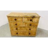 AN ANTIQUE WAX PINE TWO OVER THREE CHEST OF DRAWERS WIDTH 108CM. DEPTH 49CM. HEIGHT 29CM.