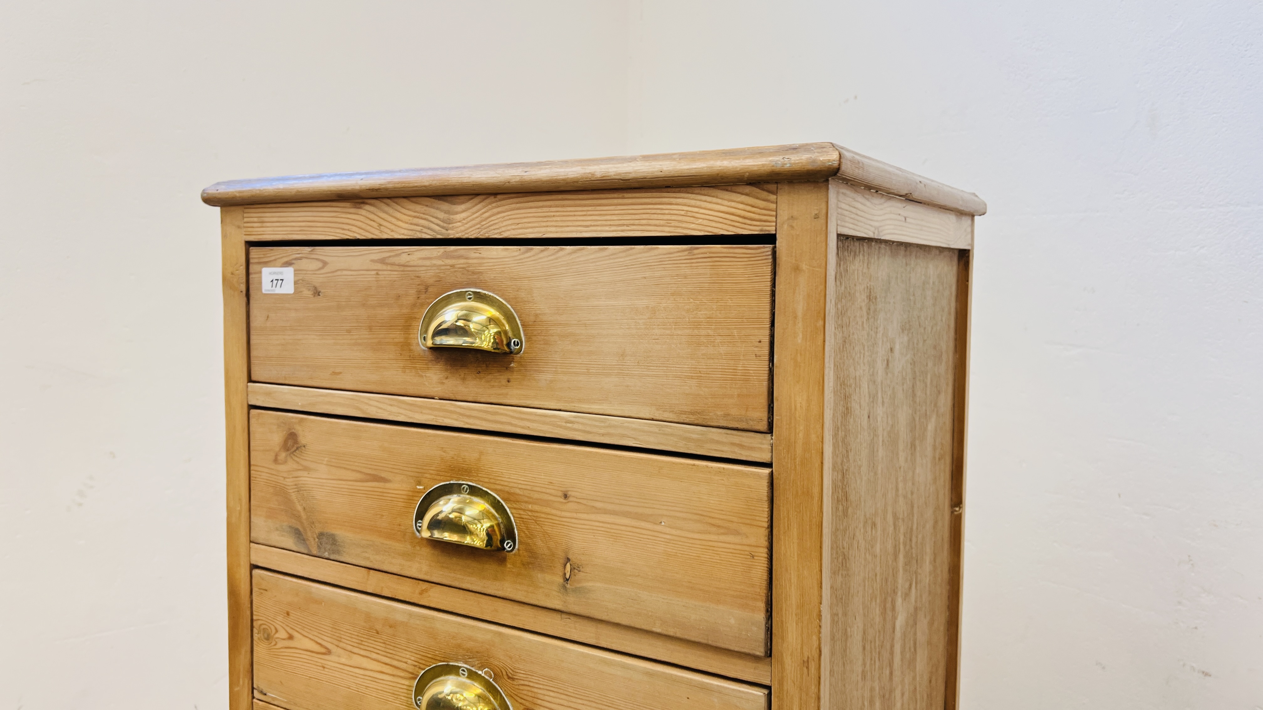 AN ANTIQUE WAXED PINE SIX DRAWER TOWER CHEST W 57CM, D 44CM, H 123CM. - Image 3 of 7