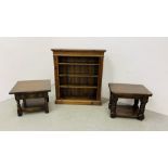 A GILLERSON STAINED PINE BOOKSHELF WITH THREE ADJUSTABLE SHELVES W 97CM, D 30CM, H 107CM.