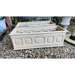 A PAIR OF RECTANGULAR SANDSTONE EFFECT GARDEN PLANTING TROUGHS W 93CM, D 37CM, H 33CM.