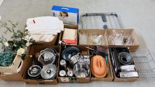 FOUR BOXES OF ASSORTED STAINLESS STEEL KITCHEN WARE,