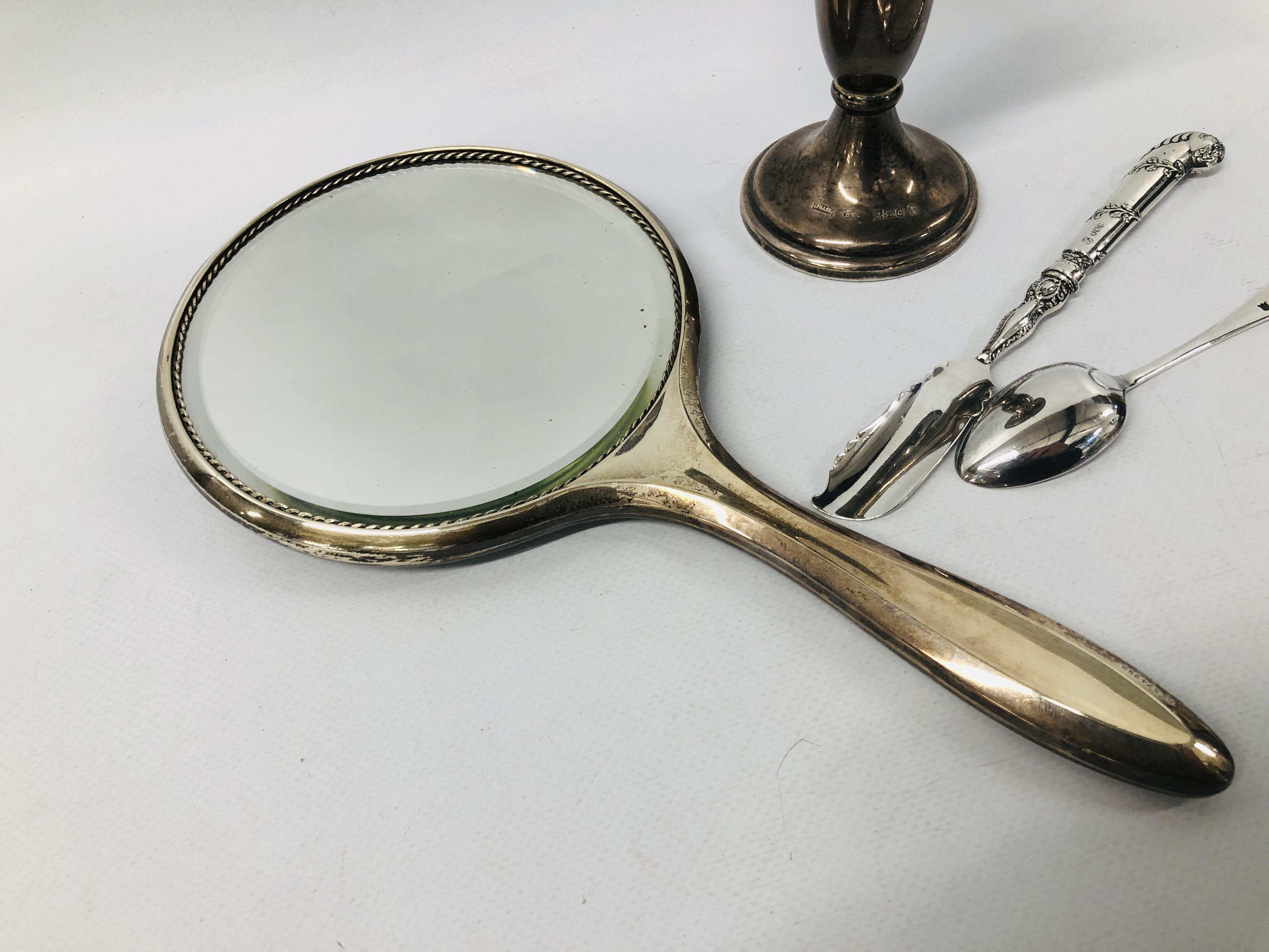 SILVER MOUNTED HAND MIRROR, BIRMINGHAM ASSAY, A SILVER TRUMPET SPECIMEN VASE, - Image 10 of 13