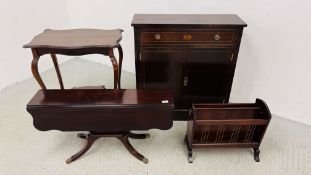 A REPRODUCTION MAHOGANY FINISH SINGLE DRAWER HALL TABLE WIDTH 79CM. DEPTH 28CM. HEIGHT 85CM.