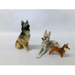 A C20TH NYMPHEMBERG MODEL OF A GERMAN SHEPHERD DOG ALONG WITH A ROYAL DOULTON CORGI DOG AND SEATED