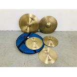 5 ZILDJIAN CYMBALS TO INCLUDE MEDIUM RIDE 20"/51CM., 47CM. BOTTOM NEW BEAT HI HAT 14"/36CM.