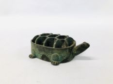 JAPANESE BRONZE OF A TURTLE USED IN IKEBANA FLOWER ARRANGING L 11CM X H .35CM.