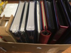 BOX OF STAMP ALBUMS AND ACCESSORIES, NEW STOCKBOOKS (3), UVITEC LAMP, MOUNTS, ETC.