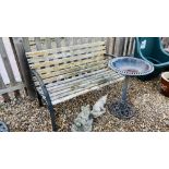 A WOODEN SLATTED GARDEN BENCH,