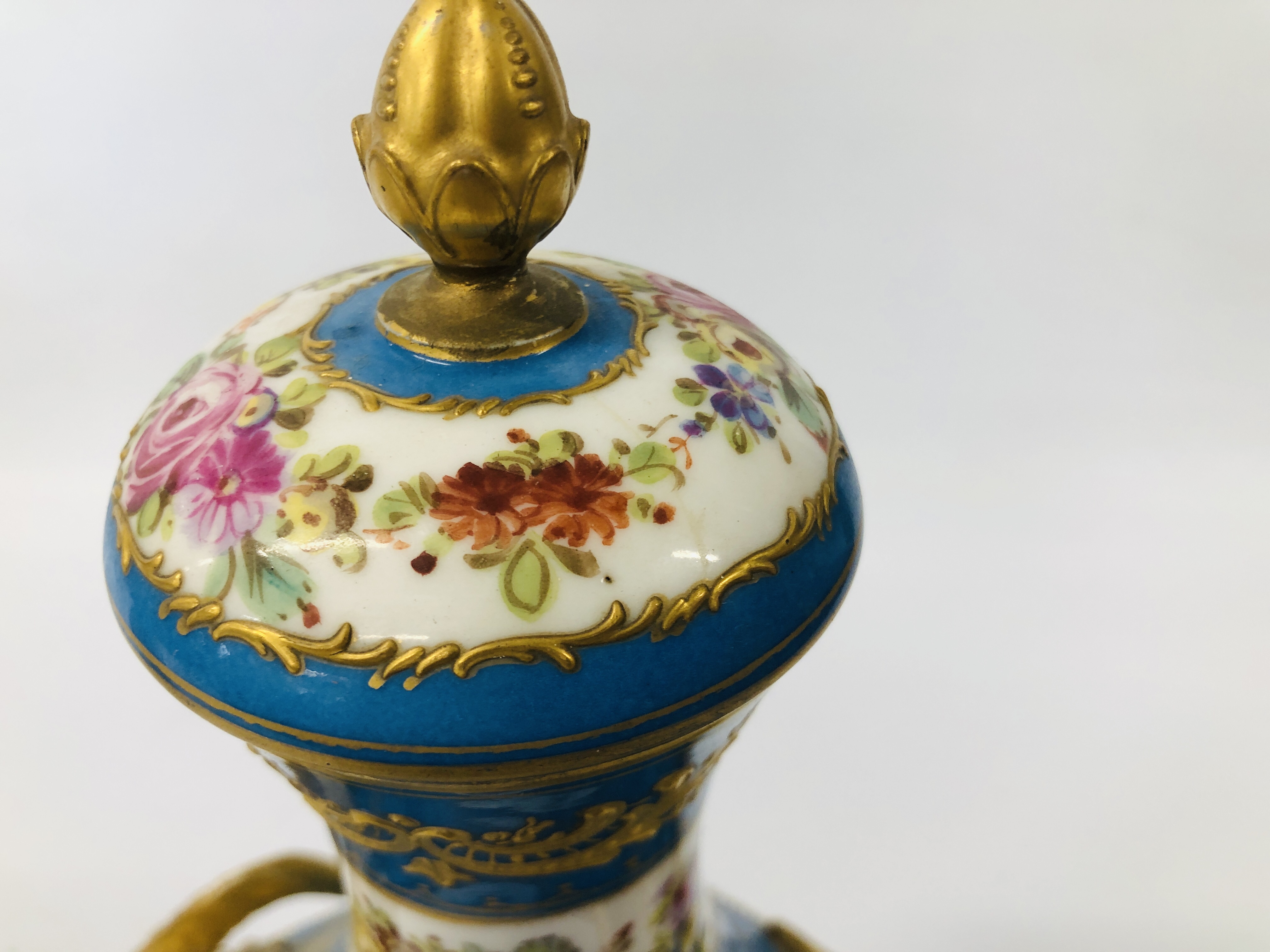 A PAIR OF C19TH SÉVRES COVERED VASES WITH RAM'S HEAD HANDLES, DECORATED WITH OVAL PANELS, - Image 15 of 27