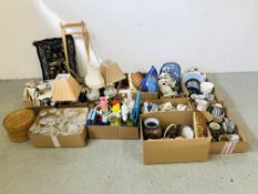 NINE BOXES OF ASSORTED HOUSEHOLD SUNDRIES AS CLEARED TO INCLUDE SEWING AND EMBROIDERY, GLASSWARES,