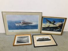 A LARGE FRAMED AND MOUNTED DAVID SHEPHERD LIMITED EDITION AIRCRAFT CARRIER PRINT "THE ARK,