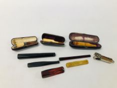COLLECTION OF ASSORTED VINTAGE CHEROOT HOLDERS TO INCLUDE THREE CASED EXAMPLES, ETC.