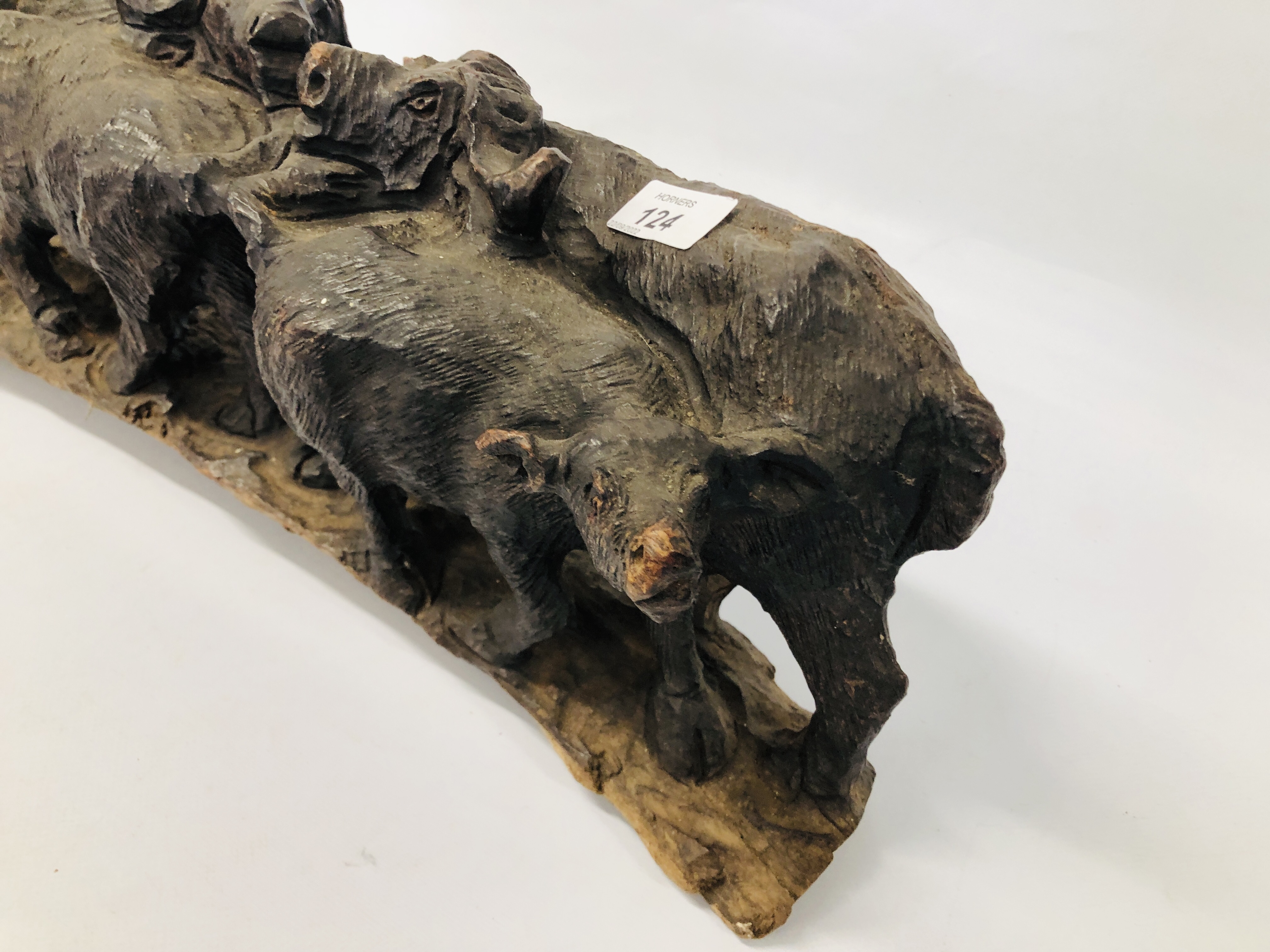 A HARDWOOD HAND CARVED STUDY OF WATER BUFFALO. - Image 2 of 8