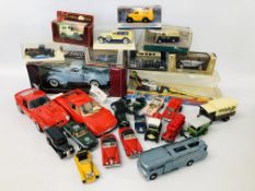 2 BOXES OF ASSORTED DIE CAST MODEL VEHICLES, MANY BOXED TO INCLUDE CORGI, MATCHBOX,