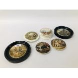 A GROUP OF POT LIDS TO INCLUDE TWO FRAMED "THE SPORTSMAN", "HAULING IN THE NETS", "SHEPHERD",