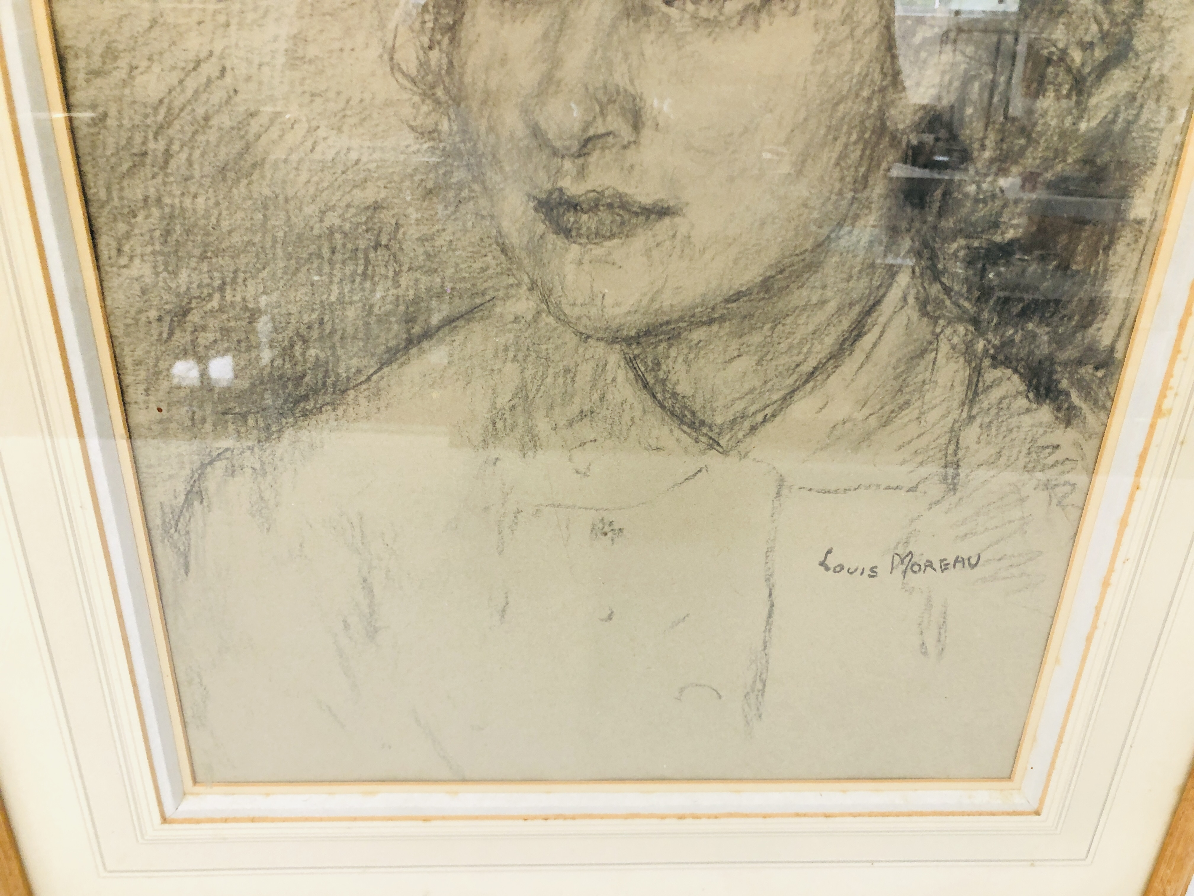 LOUIS MOREAU - PORTRAIT OF A LADY, PENCIL 45 X 35CM. - Image 3 of 4