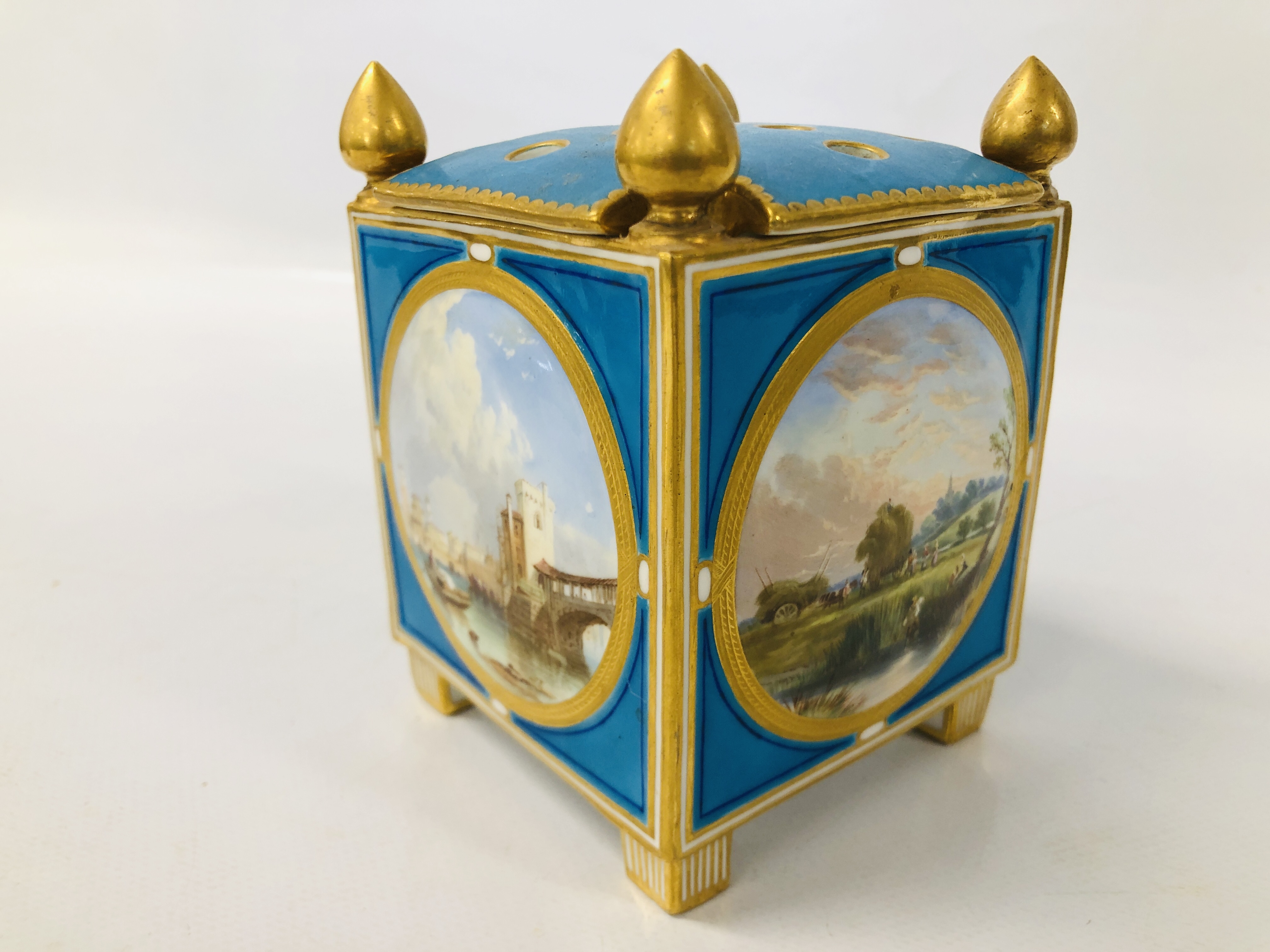 A PAIR OF SÉVRES STYLE BLEU CELESTE POT POURRI BOXES OF CUBOID FORM, - Image 3 of 15