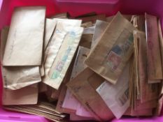 PINK TUB OF ALL WORLD STAMPS IN PACKETS, SORTED BY COUNTRY AND ISSUE,