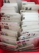 RED PLASTIC TUB WITH A LARGE QUANTITY OF GB FIRST DAY COVERS,