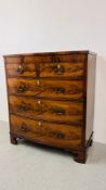 AN EARLY C19TH MAHOGANY FIVE DRAWER BOW FRONTED CHEST W 103CM, D 53CM, H 116CM.