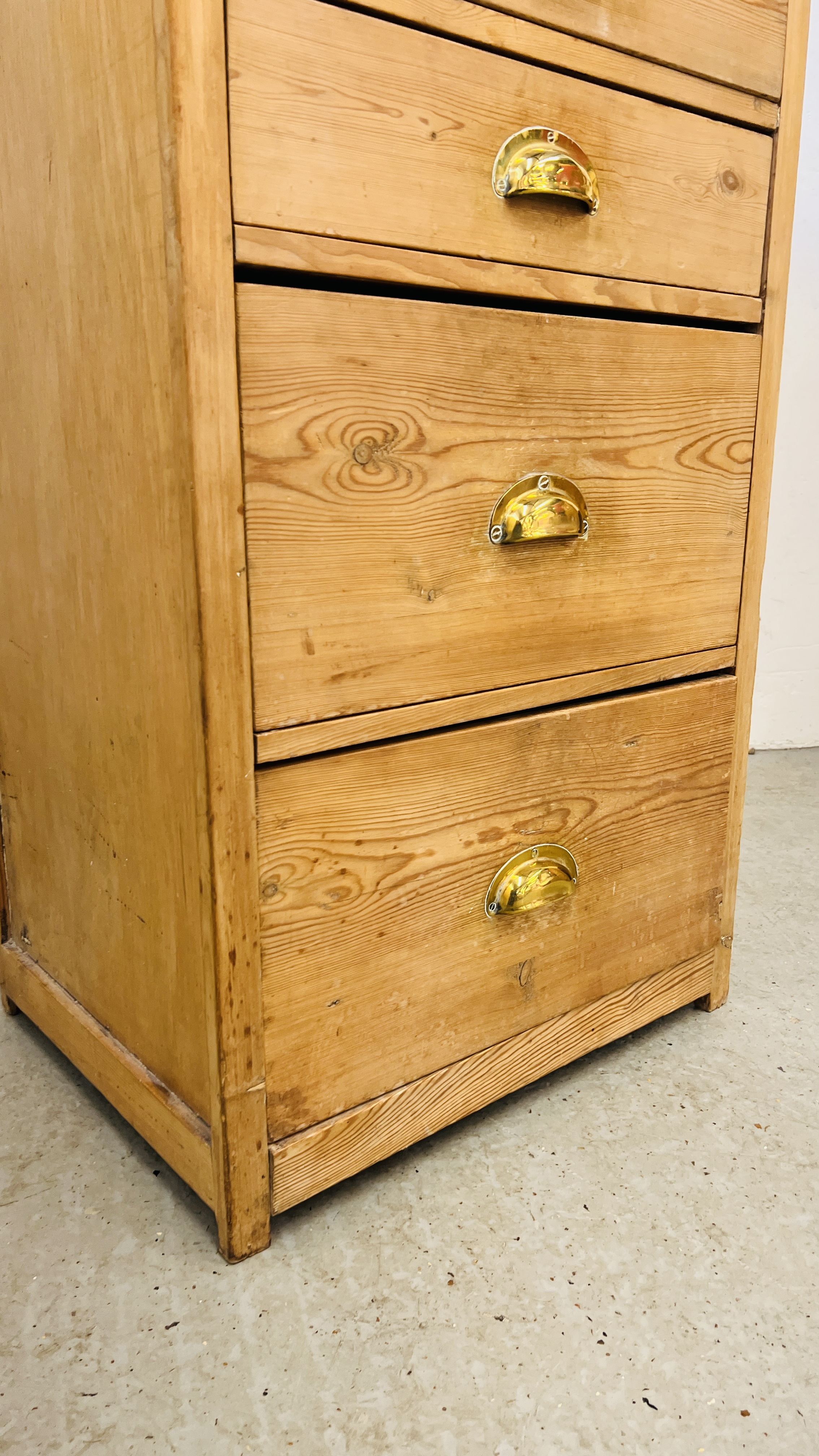 AN ANTIQUE WAXED PINE SIX DRAWER TOWER CHEST W 57CM, D 44CM, H 123CM. - Image 6 of 7