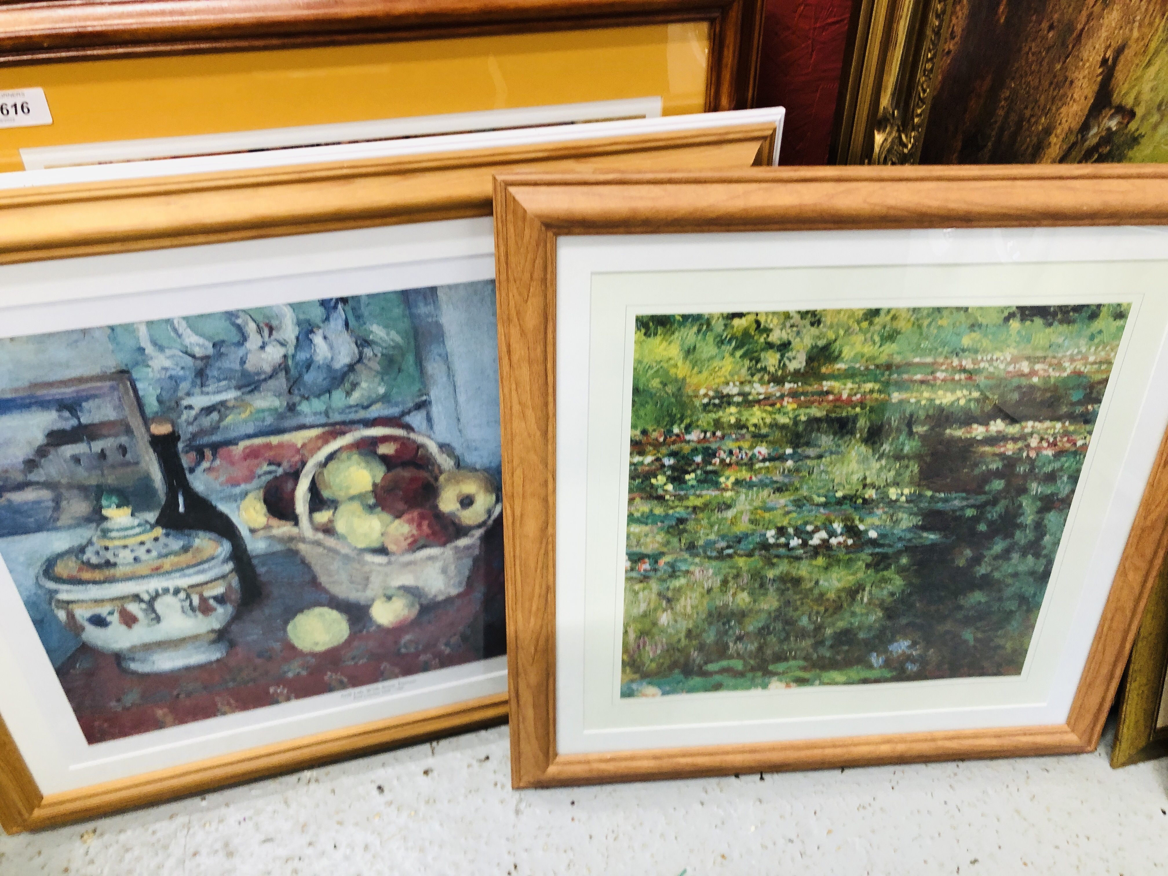 A DEGAS PRINT AND TWO MONET PRINTS, TWO ORIGINAL FRAMED PORTRAITS, - Image 6 of 7