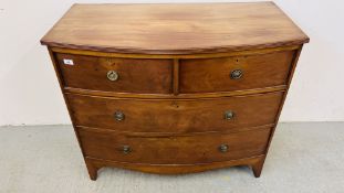 A C19TH MAHOGANY FIVE DRAWER BOW FRONTED CHEST W 101CM, D 50CM, H 89CM.