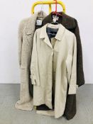 THREE WOMENS DESIGNER BRANDED COATS TO INCLUDE JAEGER, AQUASCUTUM,