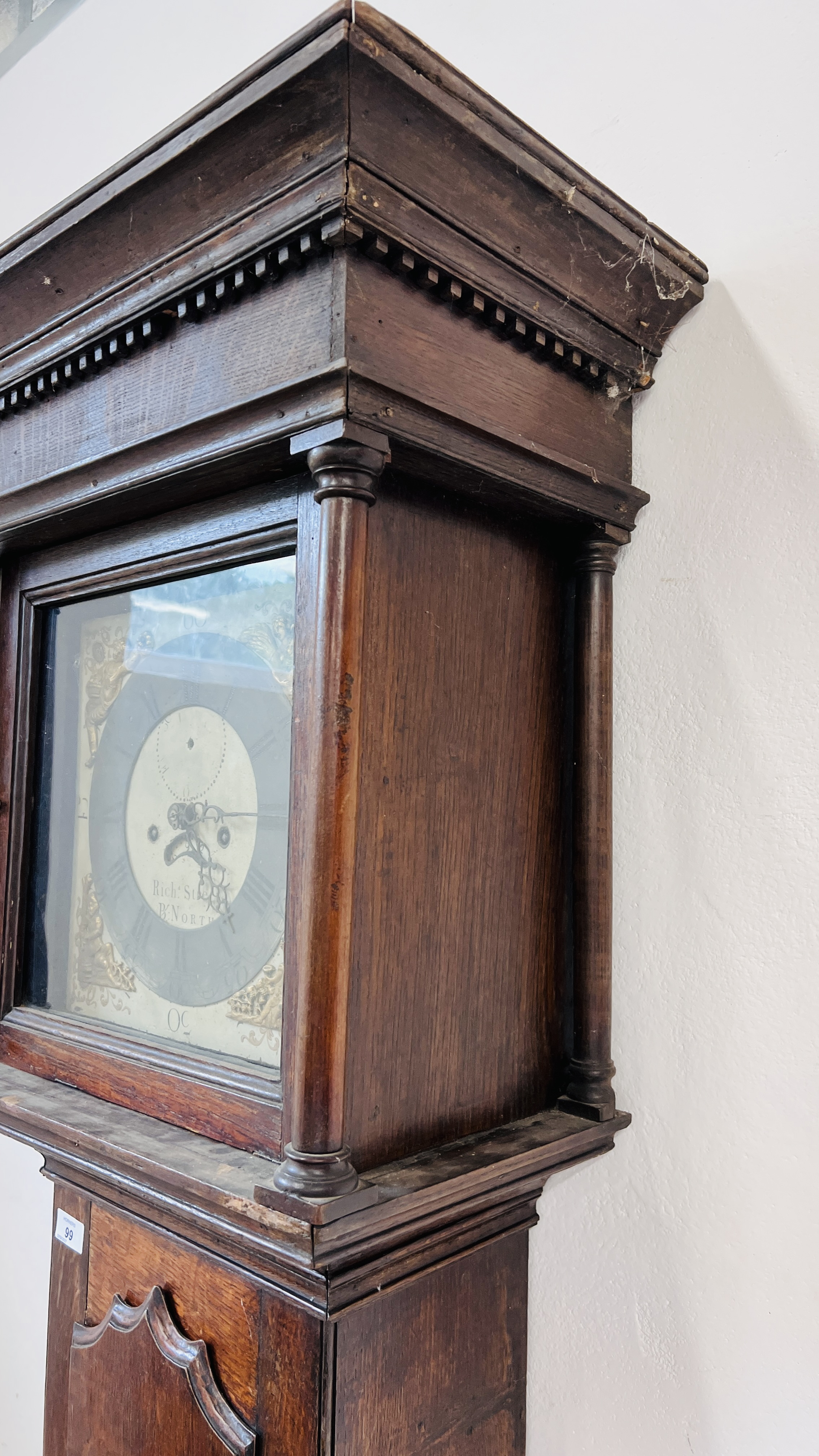 AN ANTIQUE OAK CASED GRANDFATHER CLOCK, - Image 8 of 18