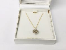 A MODERN CONTEMPORARY STYLE DIAMOND SET PENDANT NECKLACE MARKED 14K ITALY,