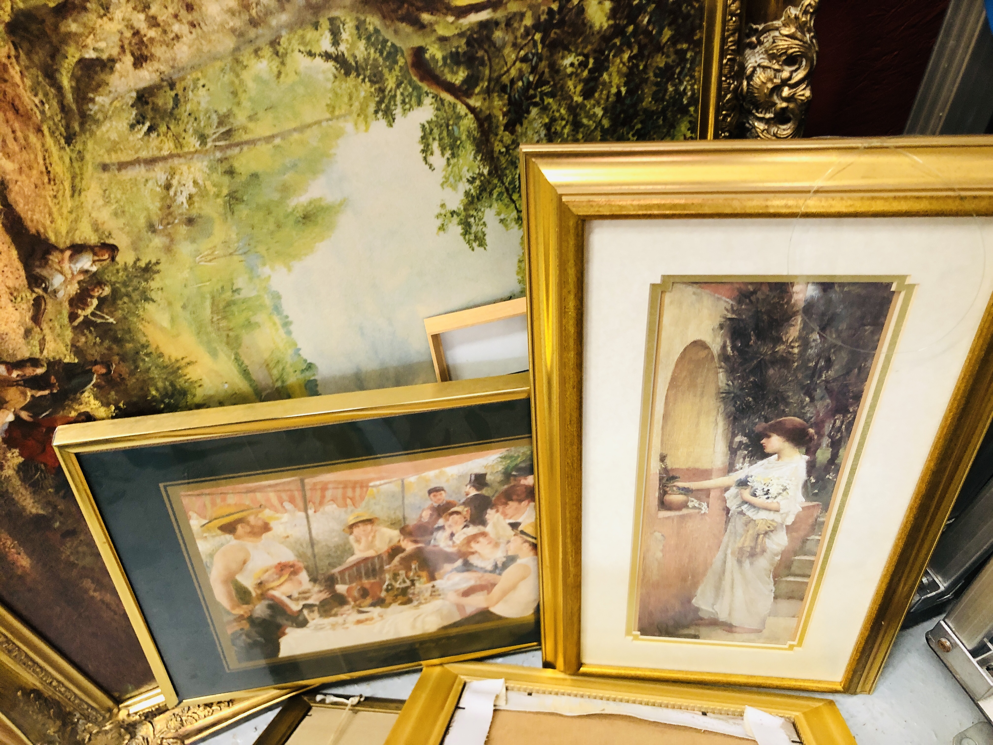 A DEGAS PRINT AND TWO MONET PRINTS, TWO ORIGINAL FRAMED PORTRAITS, - Image 4 of 7