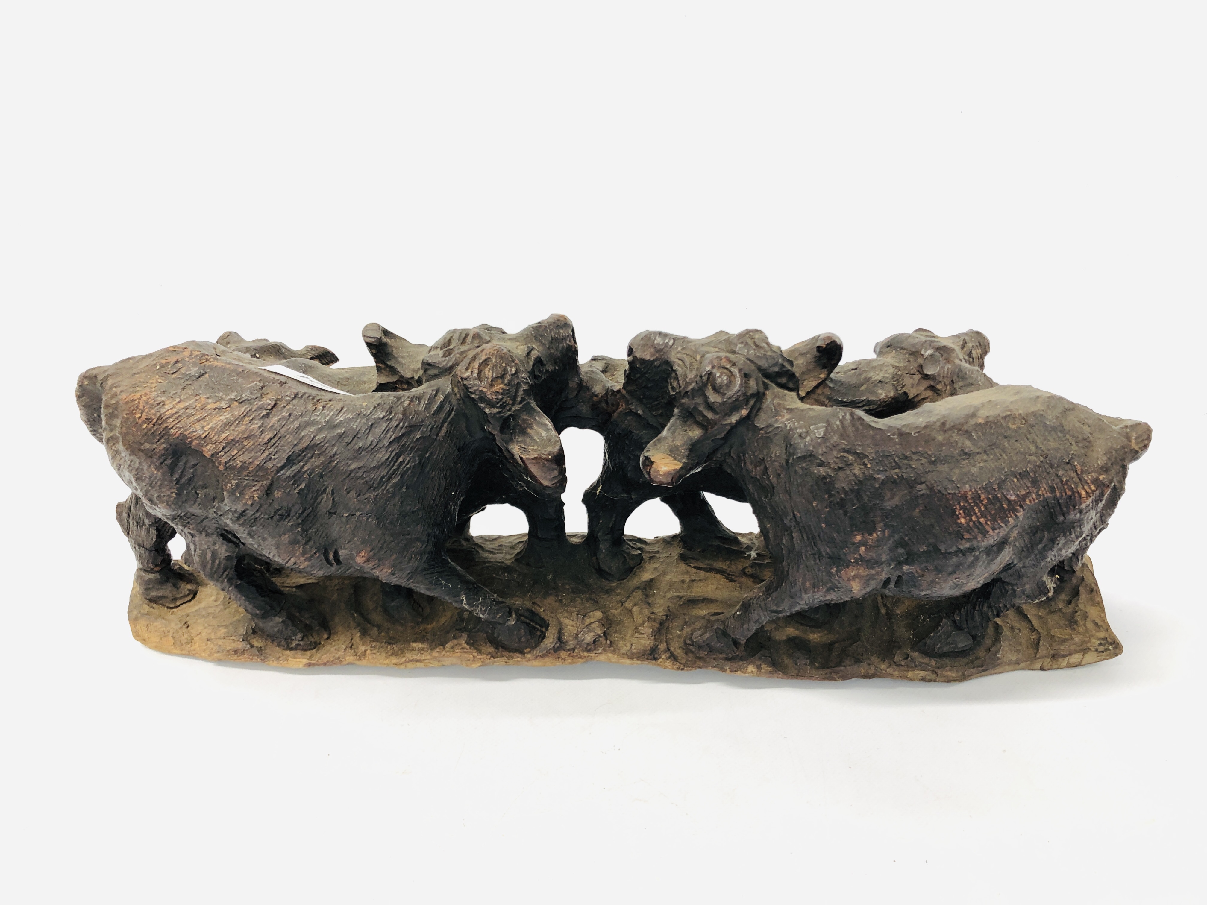 A HARDWOOD HAND CARVED STUDY OF WATER BUFFALO. - Image 6 of 8