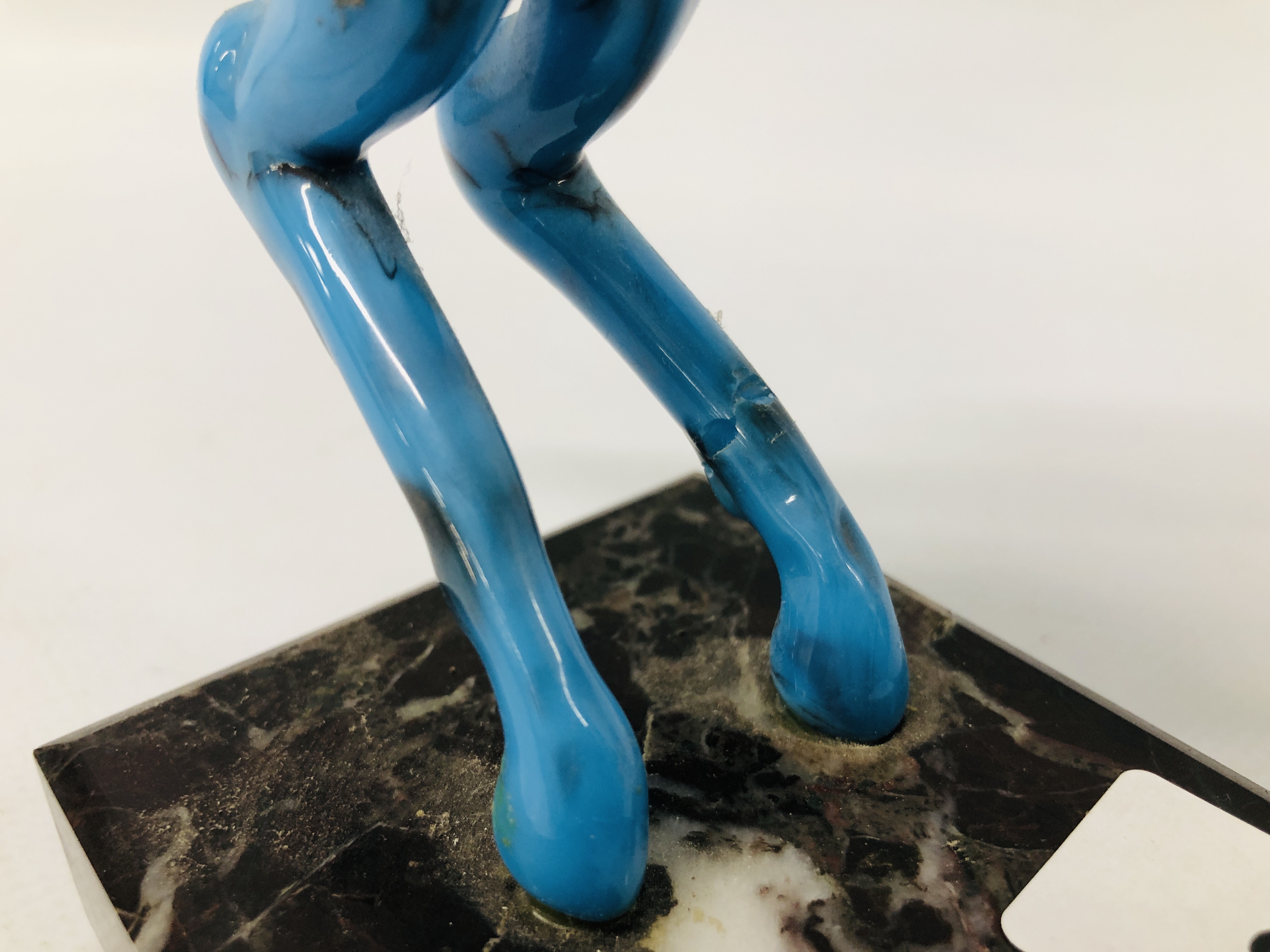 A STUDY OF REARING HORSE, BLUE MARBLED FINISH ON MARBLE PLINTH HEIGHT 20CM. - Image 4 of 6