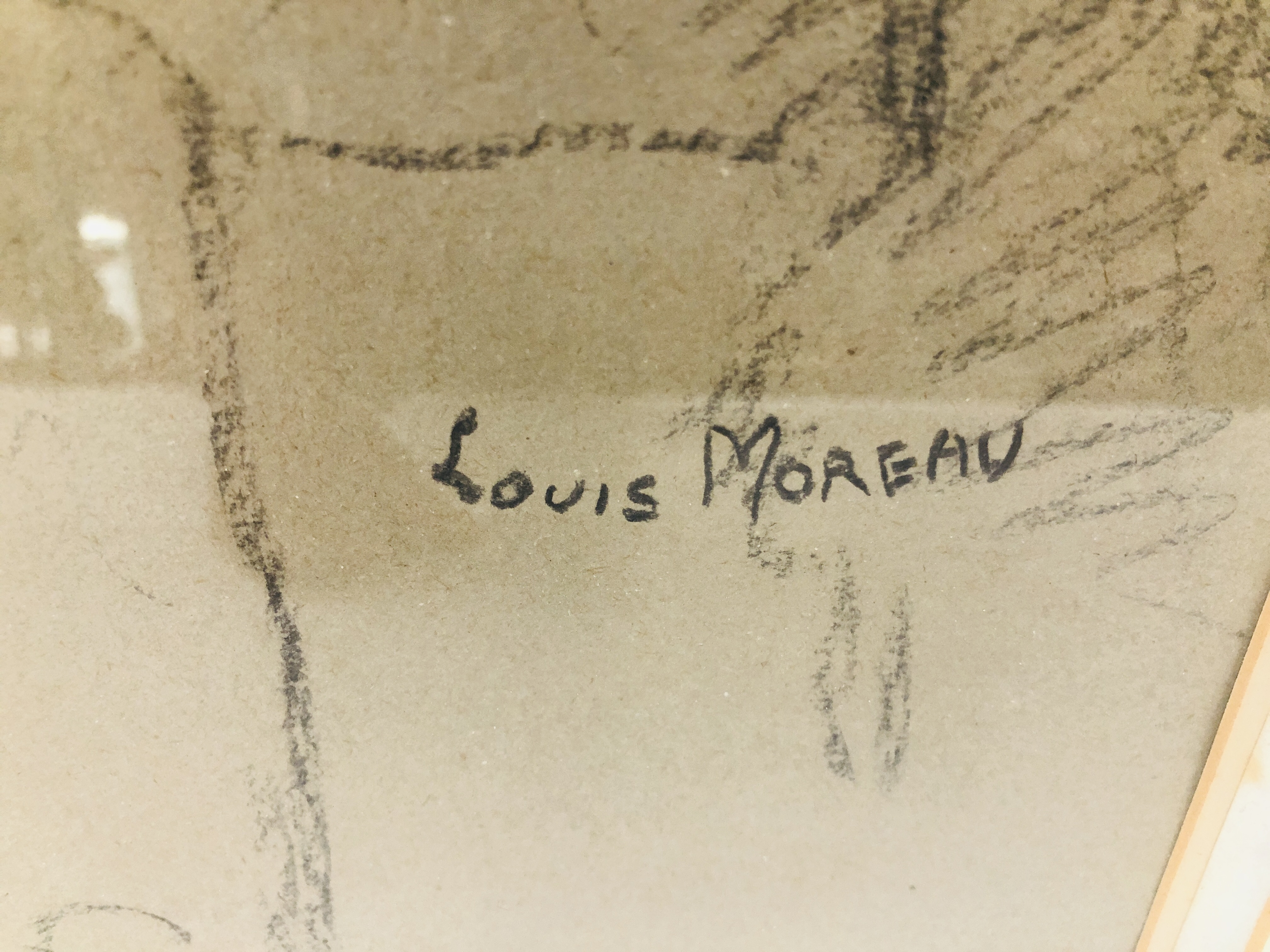 LOUIS MOREAU - PORTRAIT OF A LADY, PENCIL 45 X 35CM. - Image 4 of 4