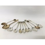 COLLECTION OF ELEVEN ASSORTED SILVER AND WHITE METAL SPOONS