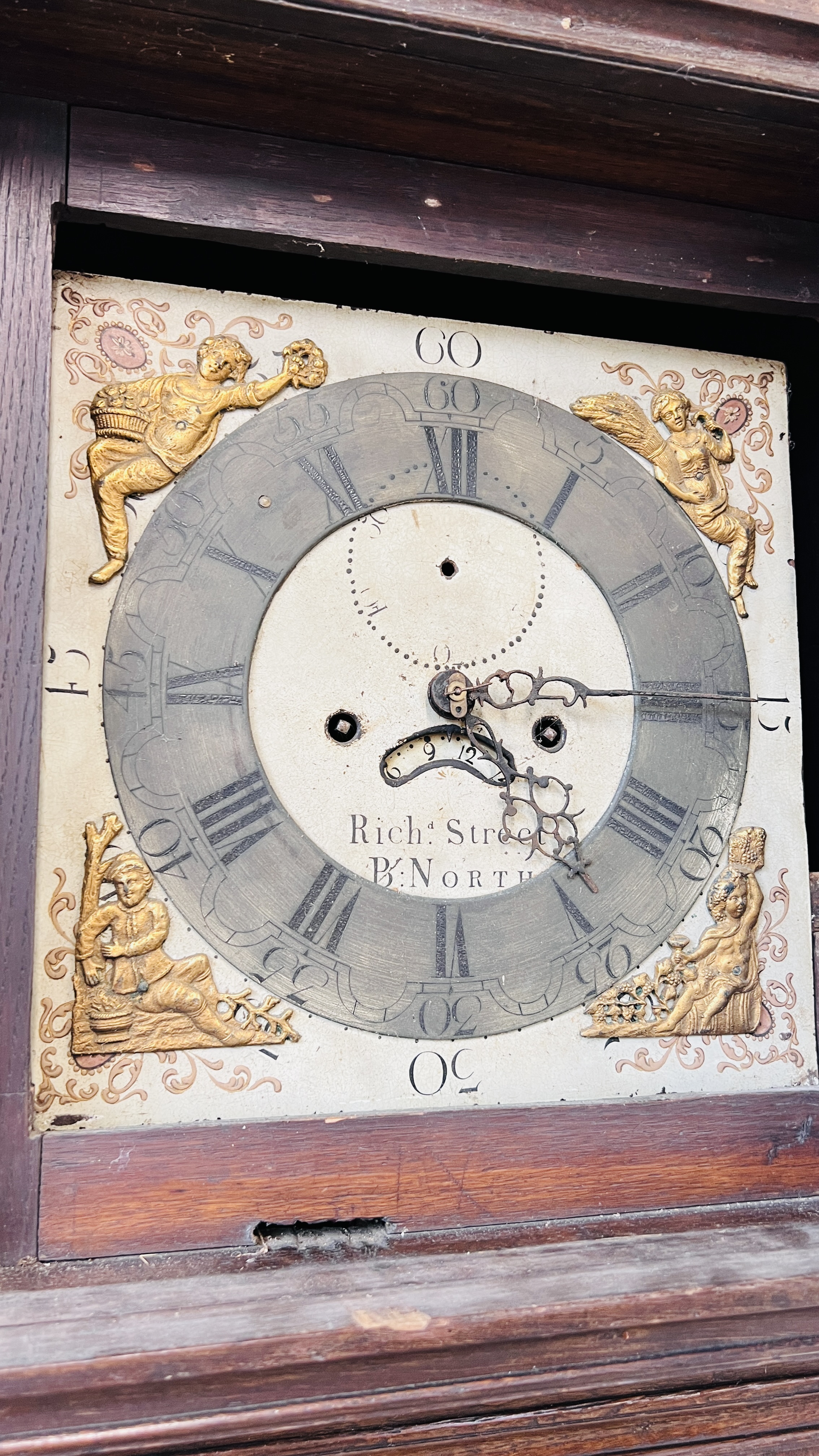 AN ANTIQUE OAK CASED GRANDFATHER CLOCK, - Image 4 of 18