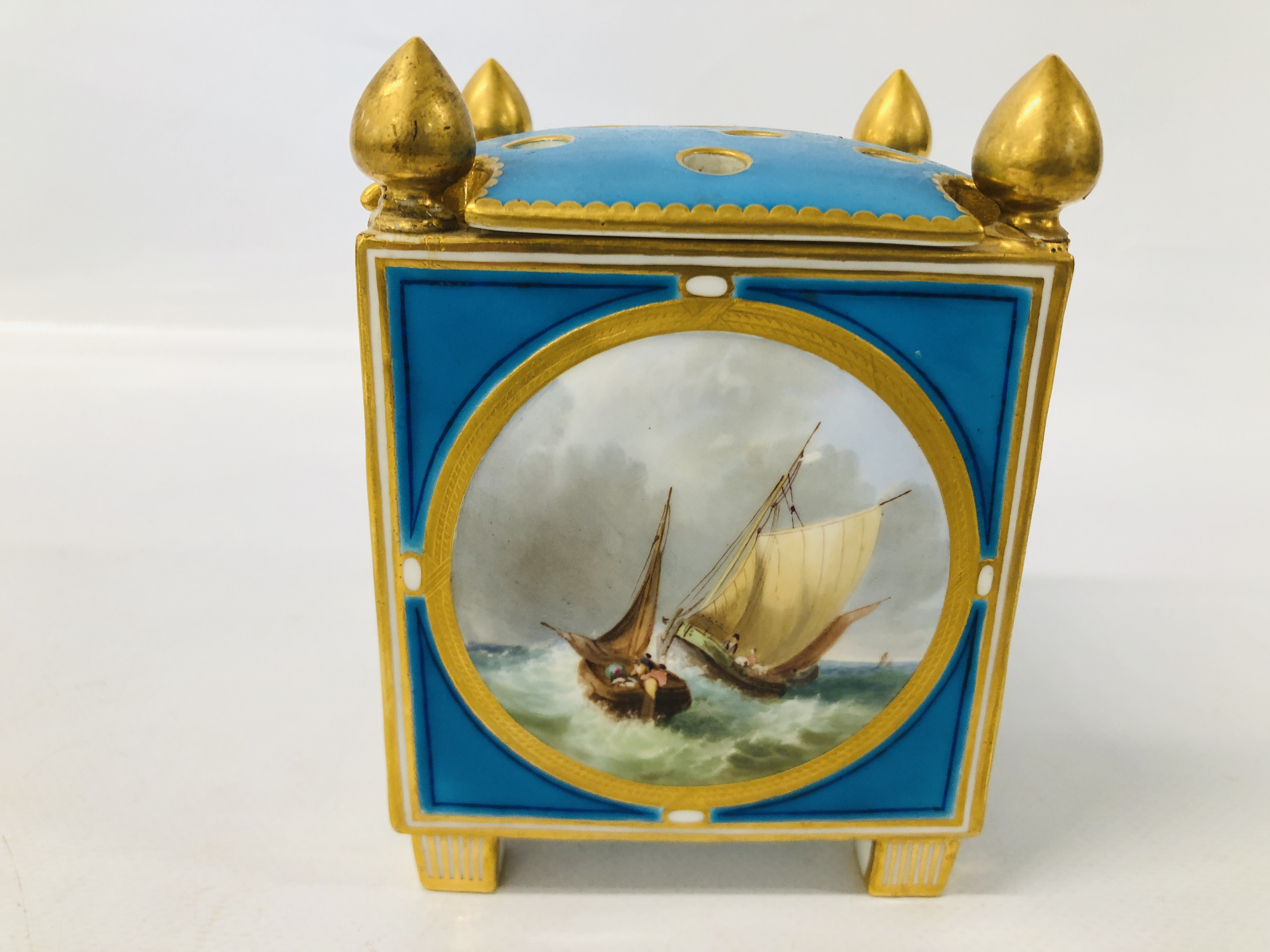 A PAIR OF SÉVRES STYLE BLEU CELESTE POT POURRI BOXES OF CUBOID FORM, - Image 4 of 15