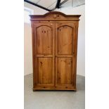 EARSHAM HALL SOLID WAXED PINE WARDROBE.