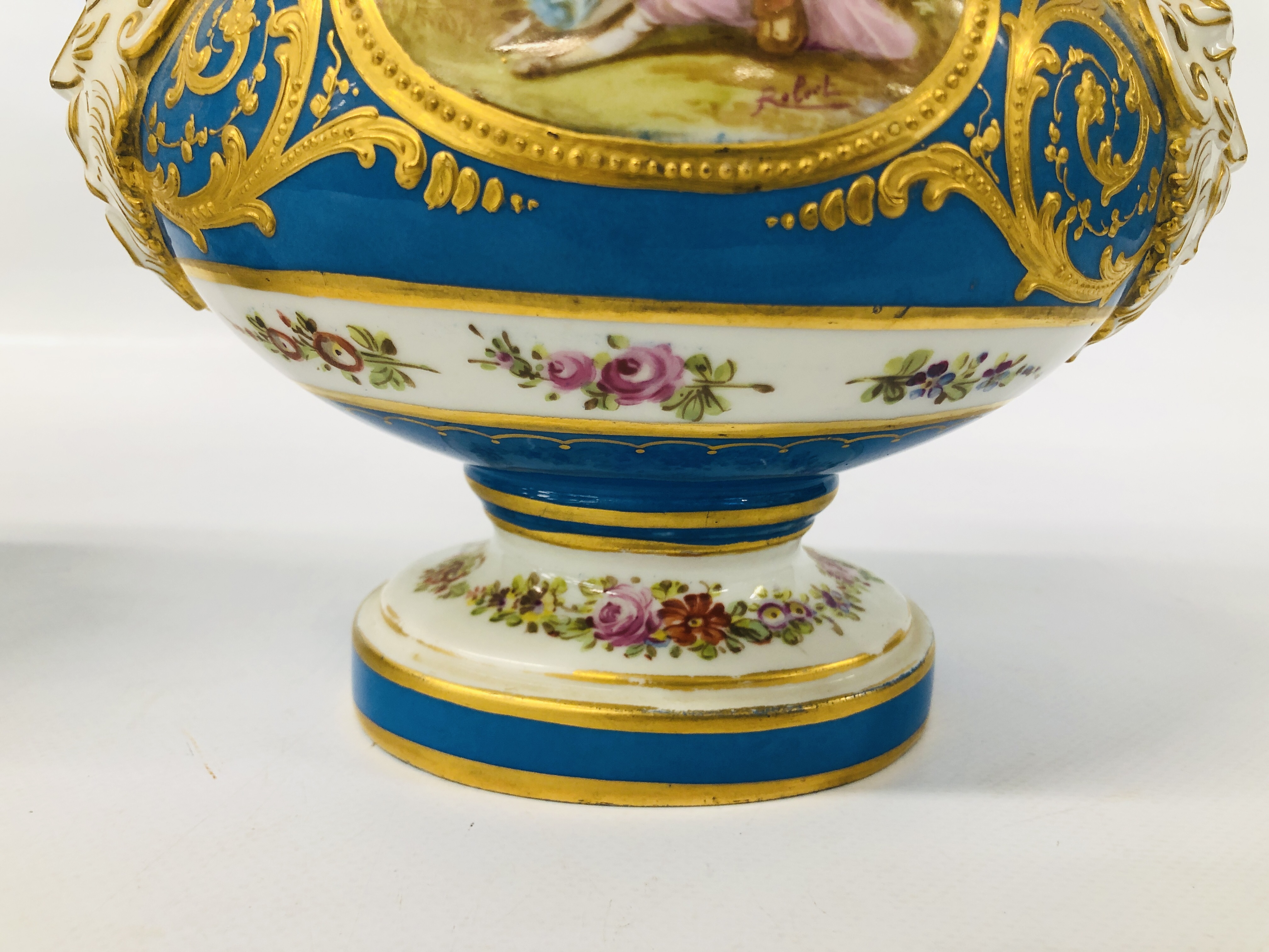 A PAIR OF C19TH SÉVRES COVERED VASES WITH RAM'S HEAD HANDLES, DECORATED WITH OVAL PANELS, - Image 11 of 27