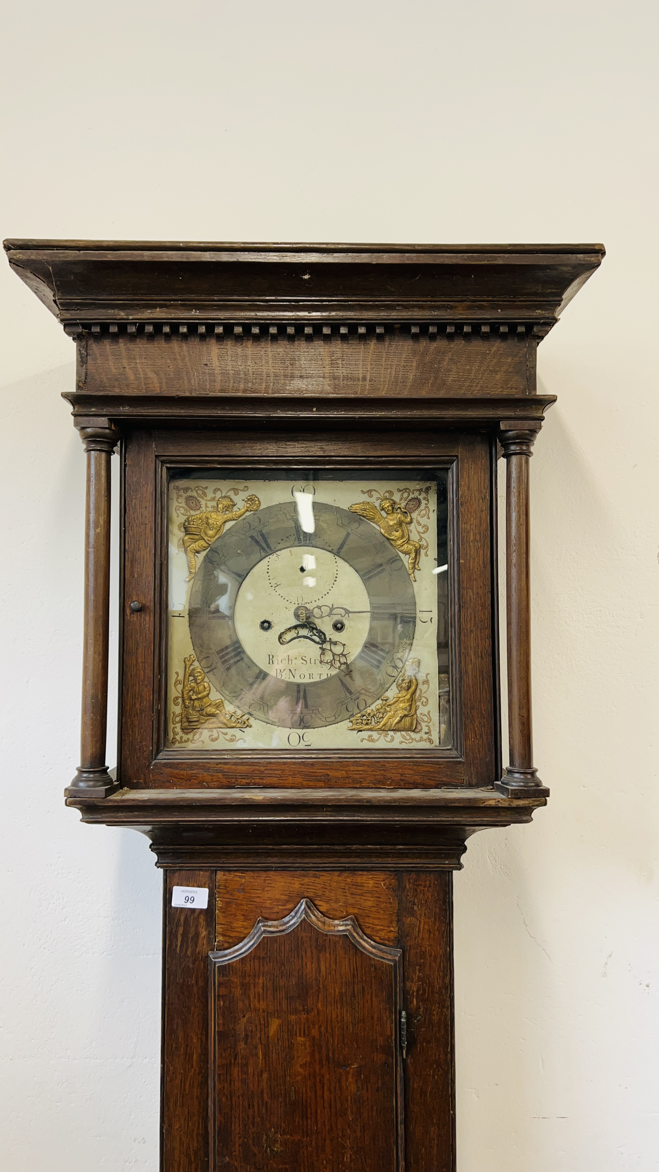 AN ANTIQUE OAK CASED GRANDFATHER CLOCK, - Image 2 of 18