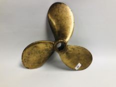 AN ANTIQUE BRASS SHIPS PROPELLER STAMPED 19063, DIAMETER 41CM.