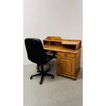 A MODERN PINE HOME OFFICE DESK W 120CM, D 57CM, H 97CM AND EXECUTIVE HOME OFFICE DESK.