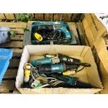 A QUANTITY OF ELECTRIC HAND TOOLS TO INCLUDE 3 110V MAKITA DIE GRINDERS, MAKITA DRILL,