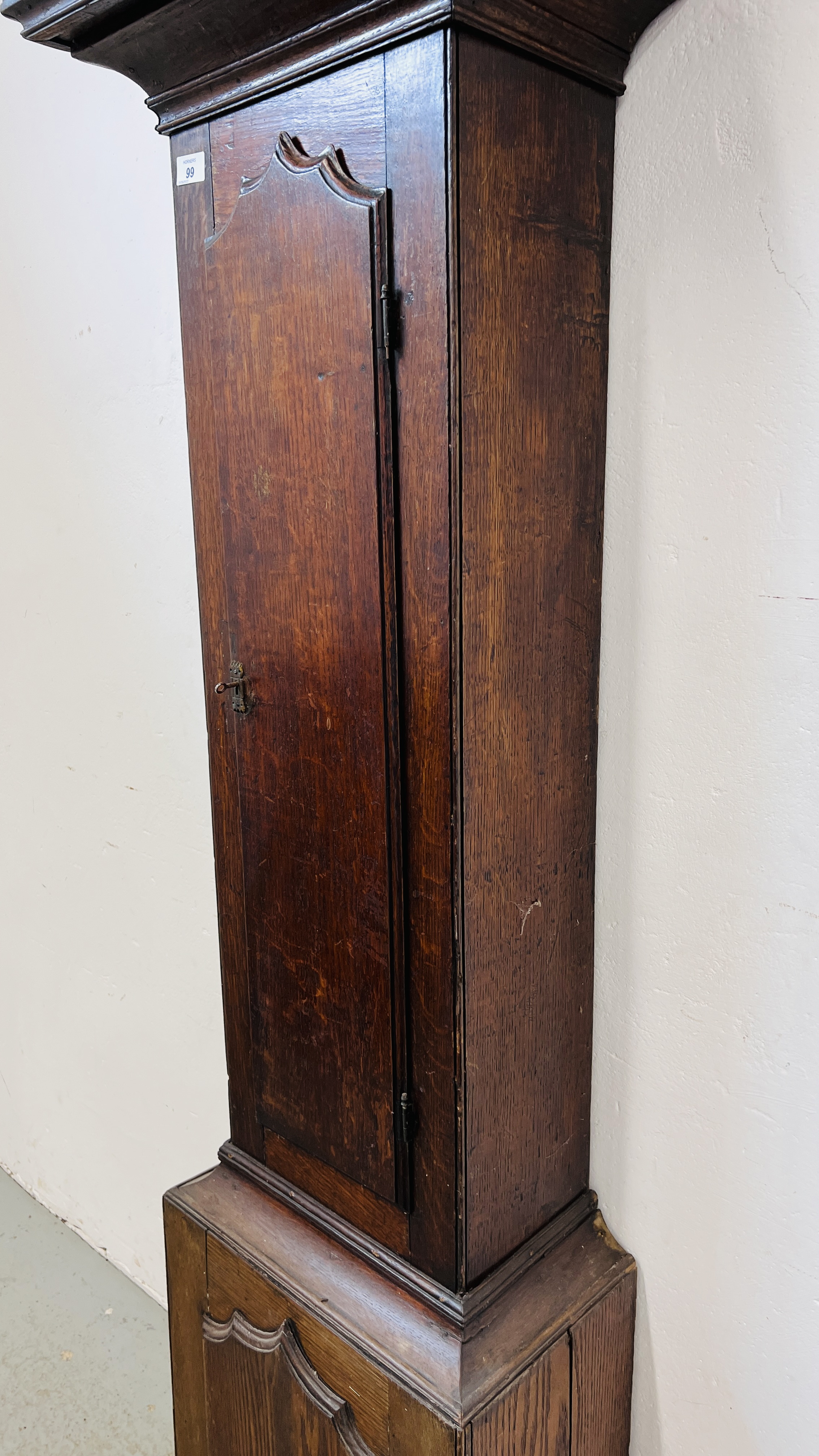 AN ANTIQUE OAK CASED GRANDFATHER CLOCK, - Image 9 of 18