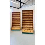 TWO SOLID PINE RETAIL SHELF UNITS.