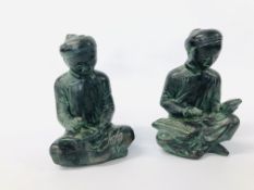A PAIR OF BRONZED RESIN BOOKENDS IN THE FORM OF SEATED JAPANESE CHILDREN HEIGHT 22CM.