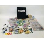 A MIXED COLLECTION OF POKEMON TRADING CARDS AND TOKENS PLUS YU-GI-OH TRADING CARDS